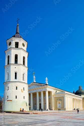 St. Stanislaus Cathedral on Cathedral Square with Monument to Grand Duke Gediminas in Vilnus. © BRIAN_KINNEY
