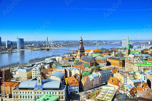 Panoramic view of the city of Riga, Latvia from the height of the tower Church of St. Peter