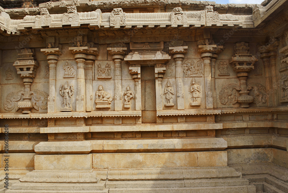 Outer wall of the main shrine, Hazara Rama Temple. Royal Center or Royal Enclosure. Hampi, Karnataka