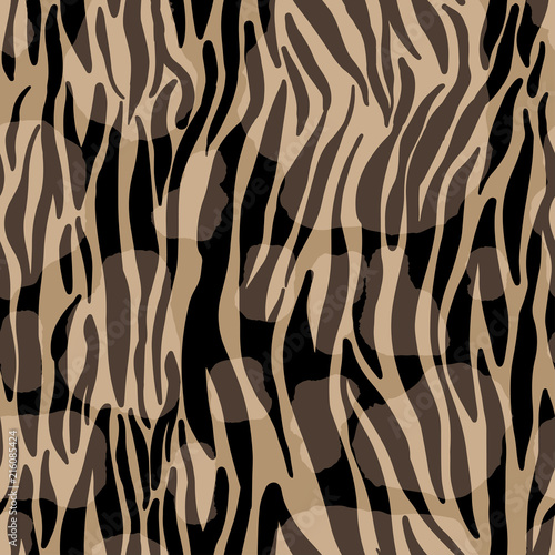 Vector illustration seamless pattern floral animal fur print background. Hand drawn style, texture wallpaper, fashion fabric, textile. Abstract skin pelage.