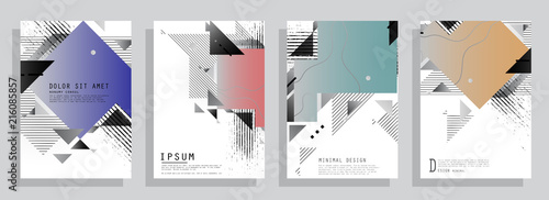 Covers templates set with graphic geometric elements. Applicable for brochures, posters, covers and banners. Vector illustrations.