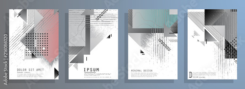 Covers templates set with graphic geometric elements. Applicable for brochures, posters, covers and banners. Vector illustrations.