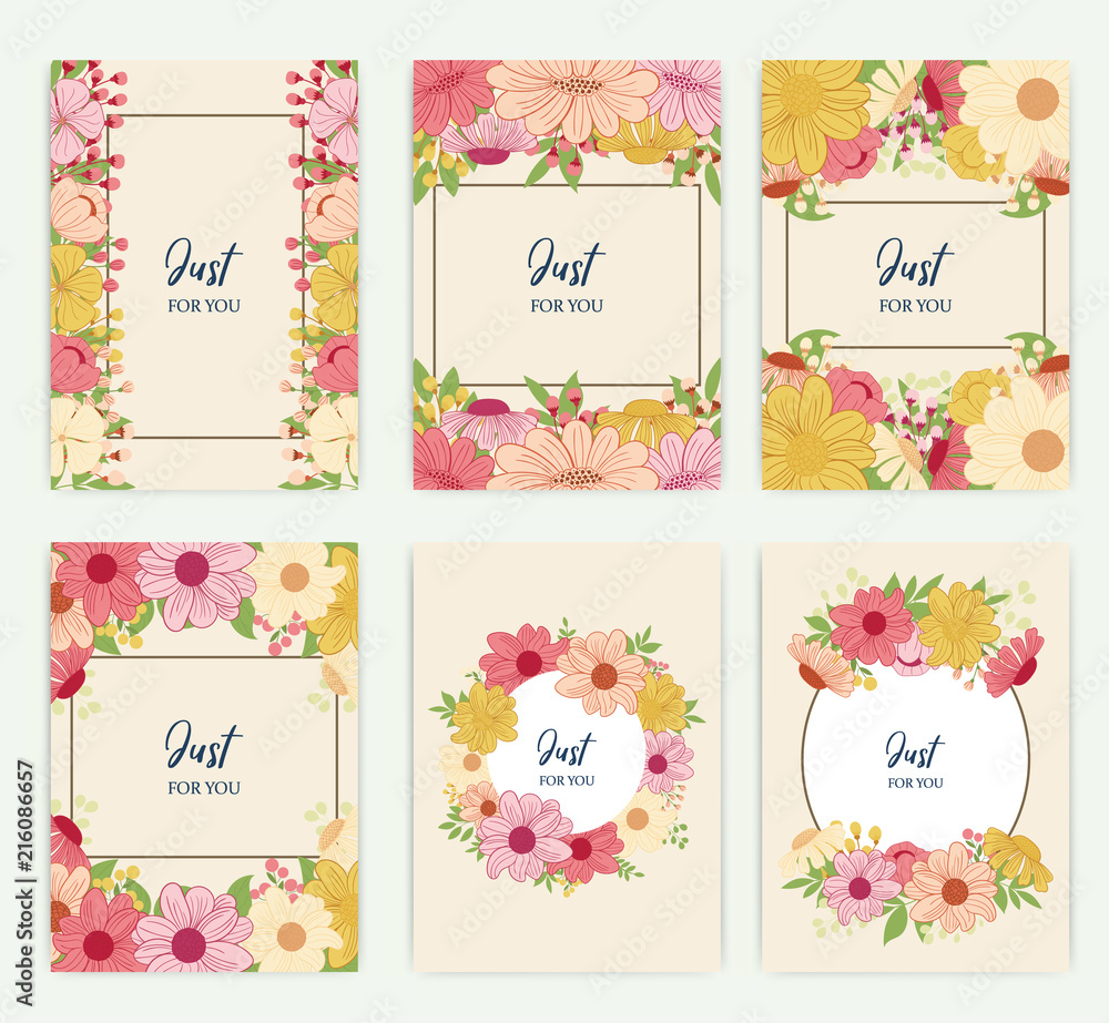 Set of greeting card with flowers vintage, can be used as invitation card for wedding, birthday and other holiday and summer background. Vector