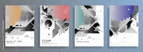Covers templates set with graphic geometric elements. Applicable for brochures, posters, covers and banners. Vector illustrations.