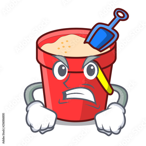 Photo Angry sand bucket mascot cartoon