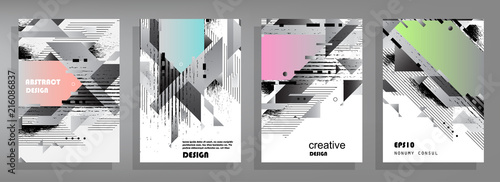 Covers templates set with graphic geometric elements. Applicable for brochures, posters, covers and banners. Vector illustrations.