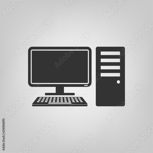 desktop pc computer icon, simple solid flat symbol isolated on gray background - vector illustration