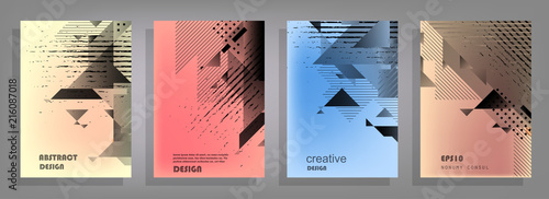 Covers templates set with graphic geometric elements. Applicable for brochures, posters, covers and banners. Vector illustrations.