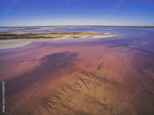 Shallow salt water patches of Lake Tyrrell  Victoria  Australia - aerial view