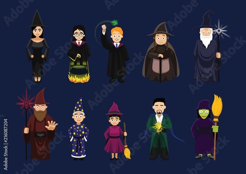 Various Witch Wizard Magician Cute Cartoon Character