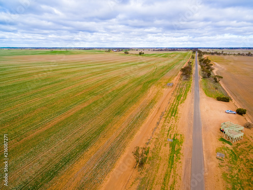 Rural road and agricultural land aerial landscape