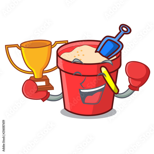 Boxing winner sand bucket mascot cartoon