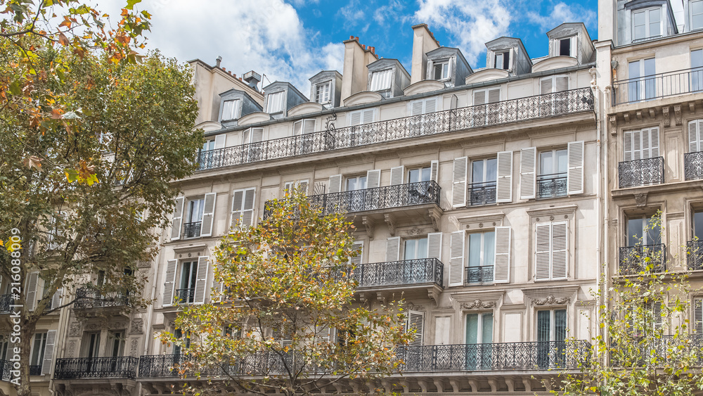 Paris, beautiful buildings, typical parisian facades boulevard Saint-Michel 

