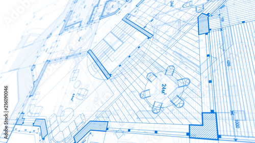 Architecture design  blueprint plan - illustration of a plan modern residential building   technology  industry  business concept illustration  real estate  building  construction  architecture