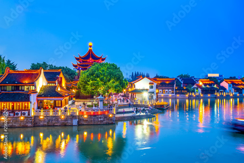 The night view of the ancient town of Suzhou mountain