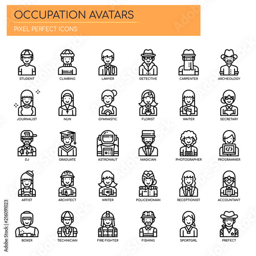 Occupation Avatars , Thin Line and Pixel Perfect Icons