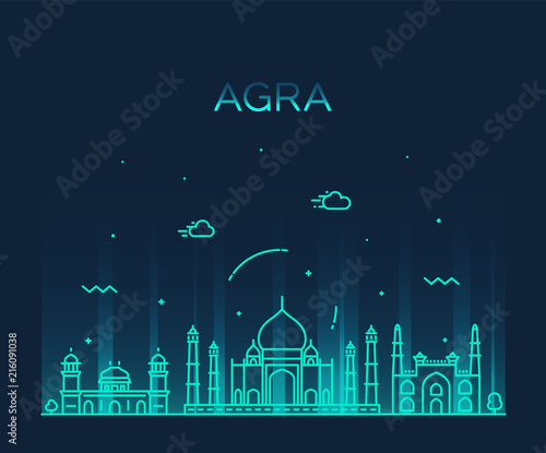 Agra skyline, India. Trendy vector linear style