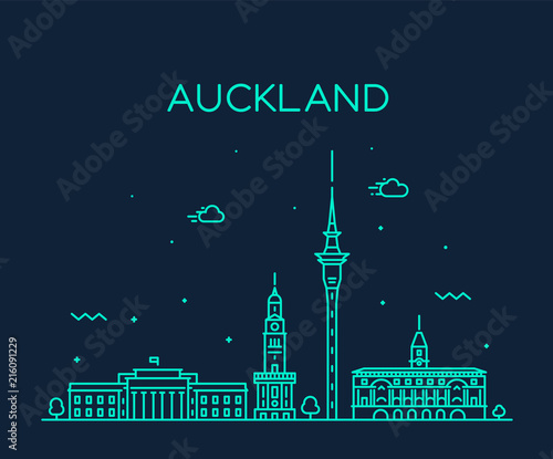 Auckland city skyline New Zealand vector linear