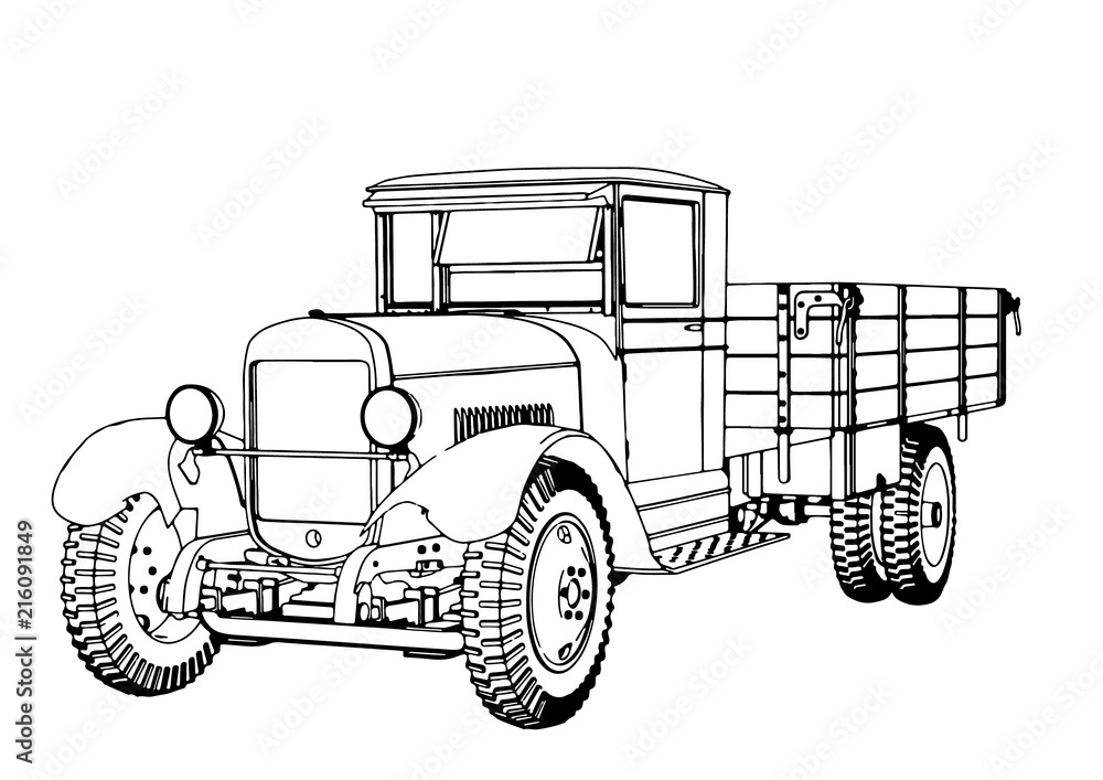 outline retro truck vector