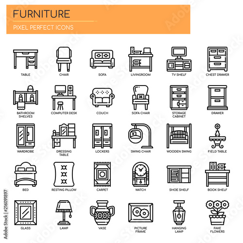 Furniture Elements , Thin Line and Pixel Perfect Icons