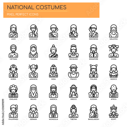 National Costumes , Thin Line and Pixel Perfect Icons