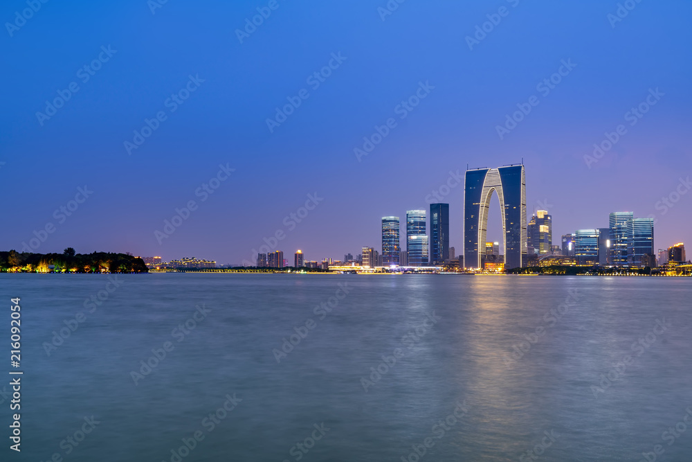 Suzhou Jinji Lake and architectural landscape nightscape