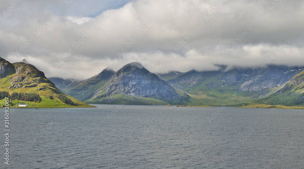Beautiful and dramatic landscape of Lofoten islands in Norway during summer time