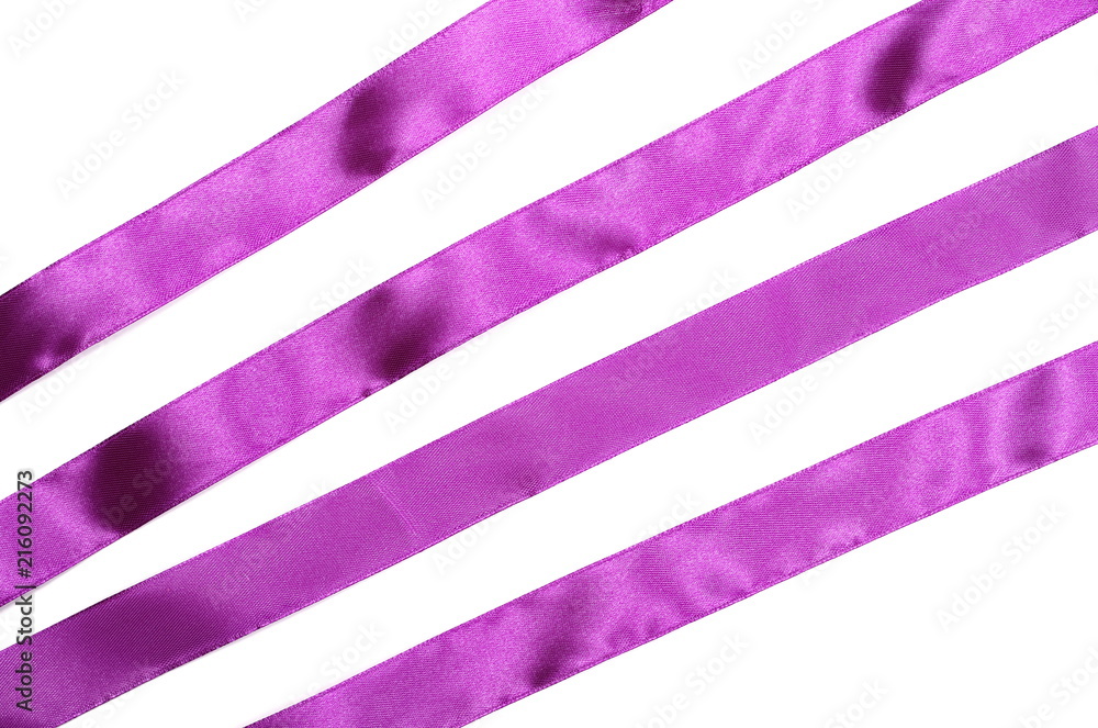 Fototapeta premium Purple ribbon isolated on white background, top view