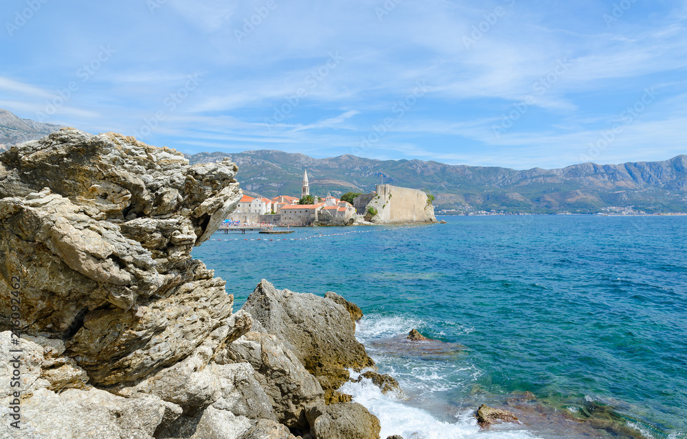 Beautiful view of sea and Old Town, Budva, Montenegro