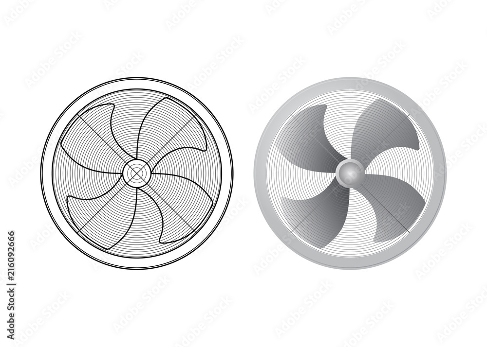 Set of fans. Four blades. Industrial vector illustration. Airflow equipment Set of fans. Four blades. Industrial vector illustration. Airflow equipment