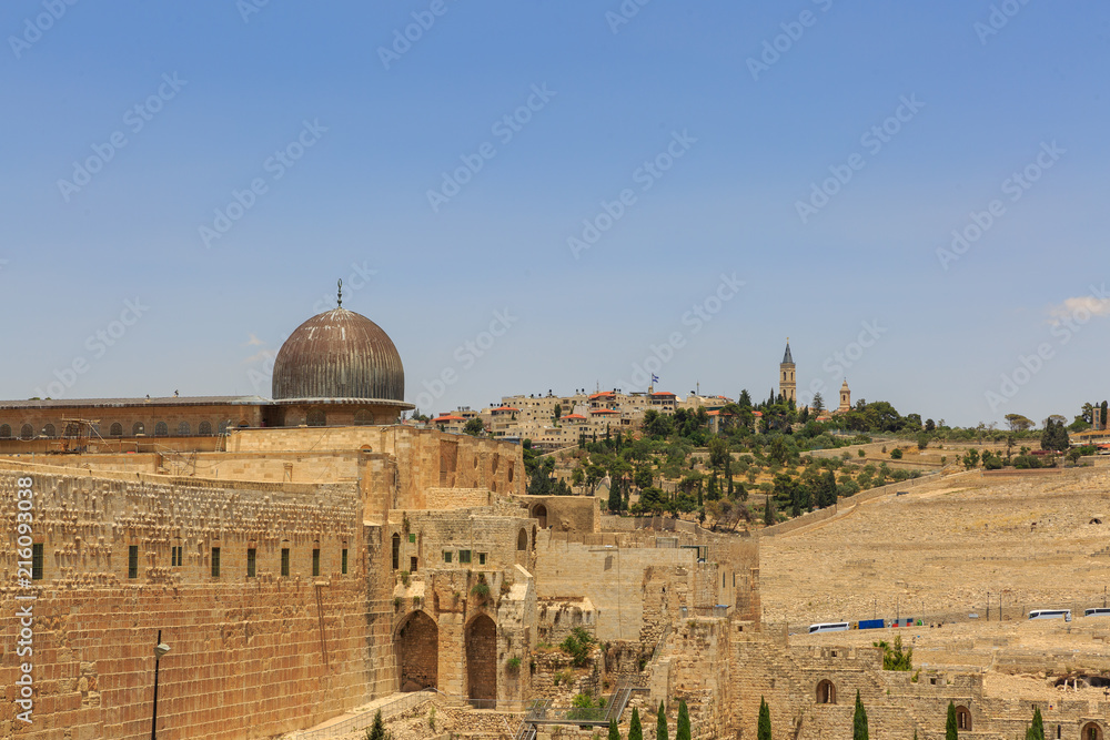 Dome and wall of mousque Al-aqsa on Temple Mount