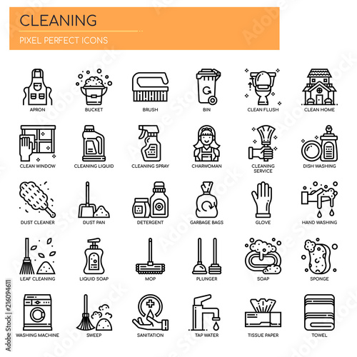 Cleaning Elements , Thin Line and Pixel Perfect Icons