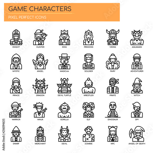 Game Characters , Thin Line and Pixel Perfect Icons