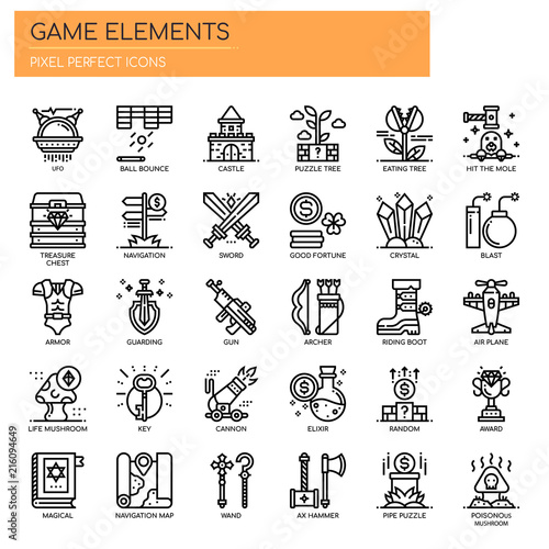 Game Elements , Thin Line and Pixel Perfect Icons