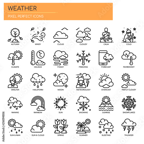 Weather , Thin Line and Pixel Perfect Icons