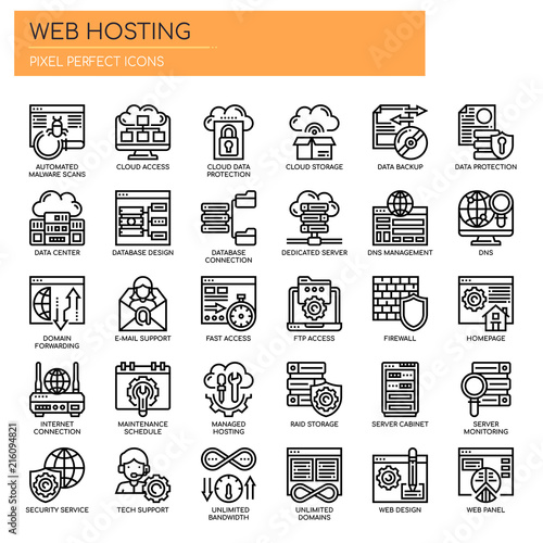 Web Hosting , Thin Line and Pixel Perfect Icons