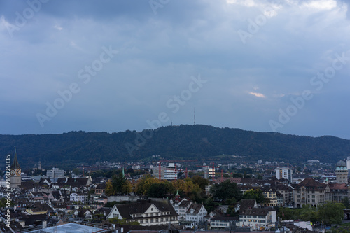 Fototapeta Naklejka Na Ścianę i Meble -  Zurich, Switzerland City Panorama at evening sunset
