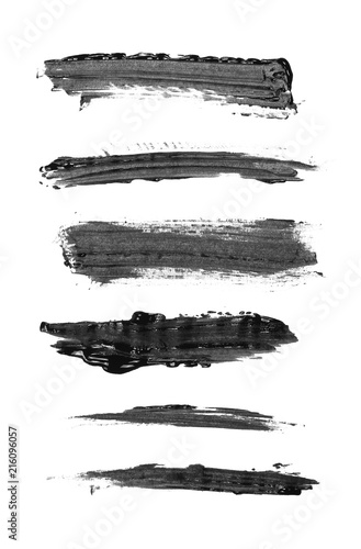 Black grunge brush strokes,oil paint set isolated on white background