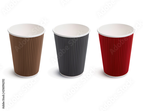 Paper coffee cup. Set. Vector 3d illustration