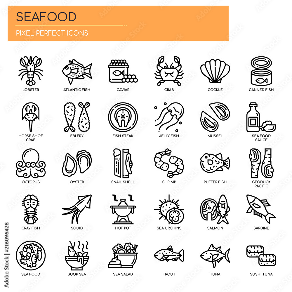 Seafood , Thin Line and Pixel Perfect Icons Seafood , Thin Line and Pixel Perfect Icons