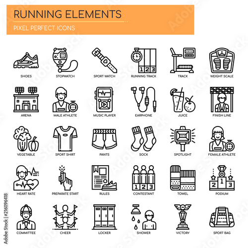 Running Elements , Thin Line and Pixel Perfect Icons