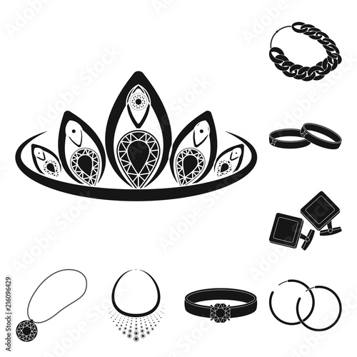 Jewelry and accessories black icons in set collection for design.Decoration vector symbol stock web illustration.