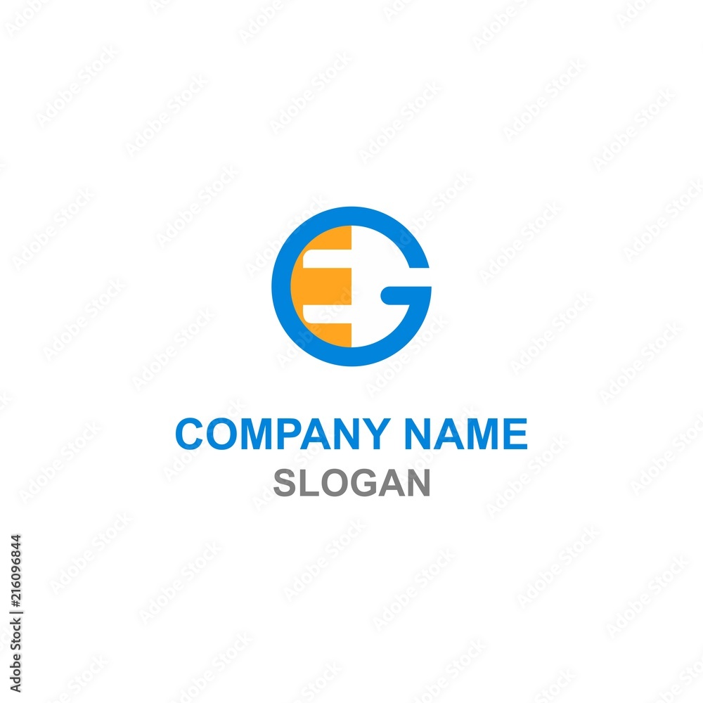EG or GE initial uppercase letters, electrical plug & socket negative space logo. EG or GE initial uppercase letters, electrical plug & socket negative space logo.