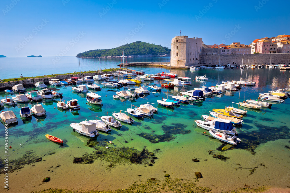 Dubrovnik harbor and city walls view