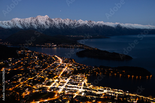 Mountain town at night; Queenstown