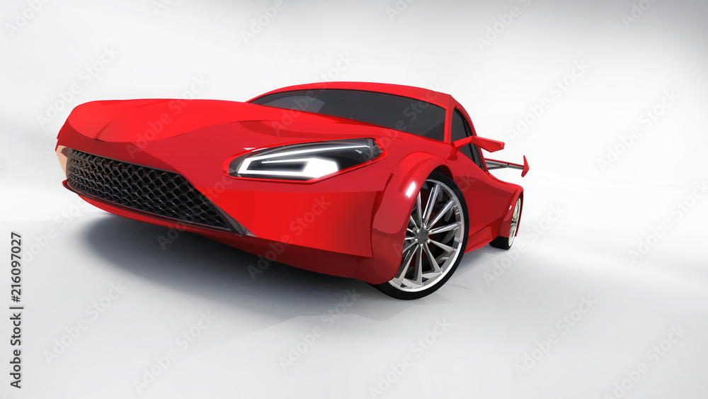 red isolated car front closeup on white background