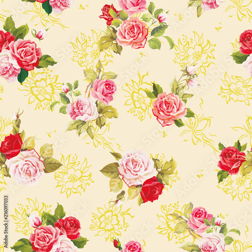 Elegance vector texture with roses. Stylish beautiful floral seamless pattern.