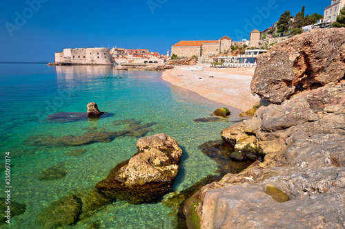 Historic town of Dubrovnik and Banje beach view