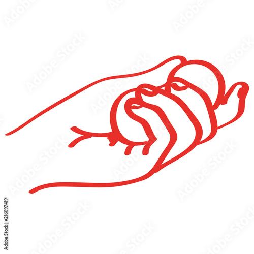 Handgezeichnete Hand hält  Kugeln in rot