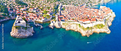 Historic city of Dubrovnik aerial panoramic view photo